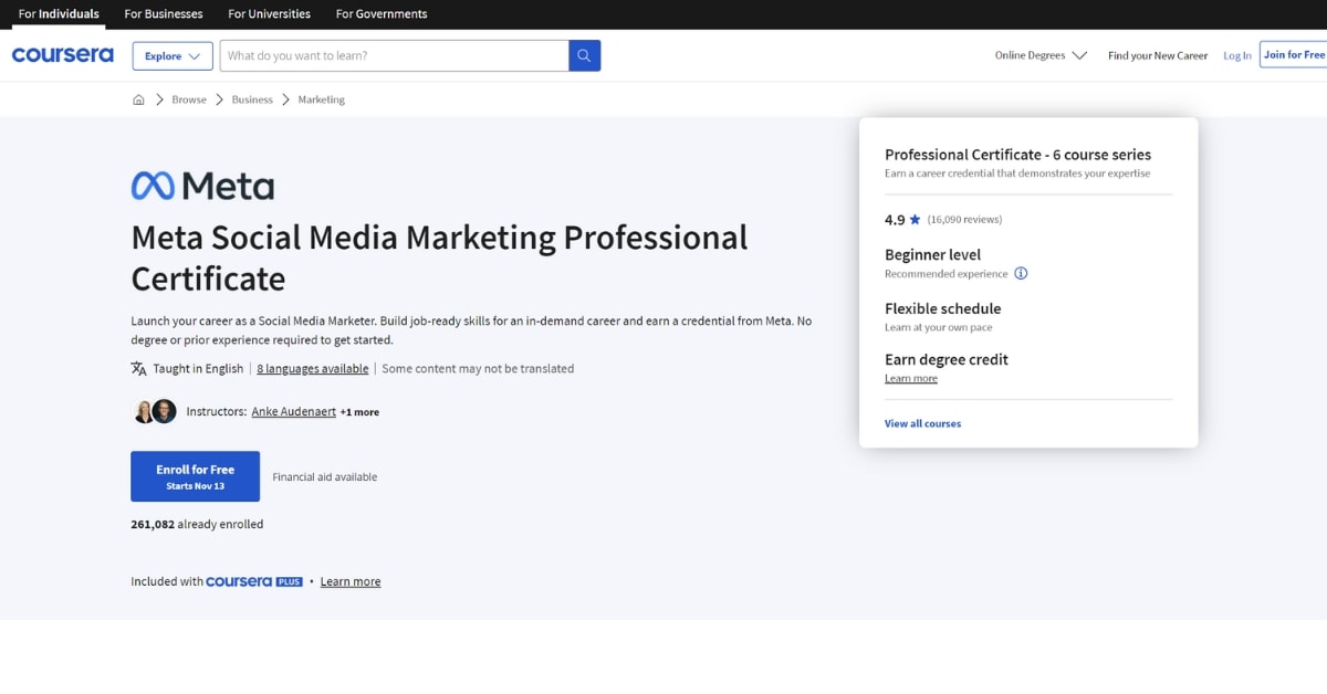 Meta Social Media Marketing Professional Certificate